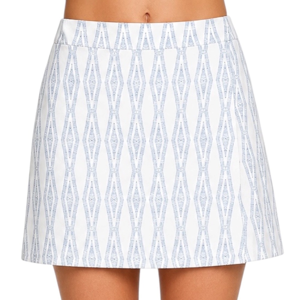 RipSkirt Hawaii Wrap Skirt Travel Beach White Blue Geometric Print M Length 2